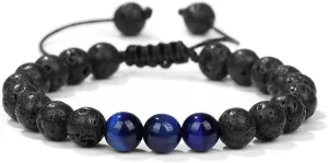 8mm Tiger Eye Volcano Stone Bracelet Lava Stone Bracelet Adjustable Couple Bracelet