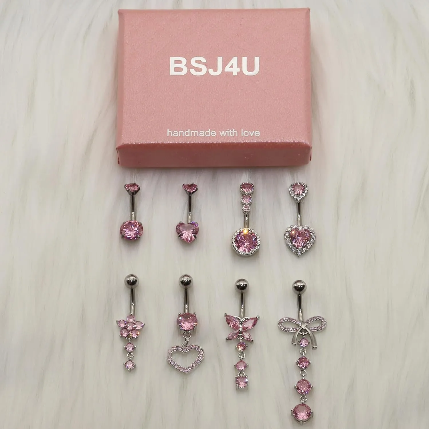 8Pcs Gold Pink Silver Belly Button Ring Dangle Navel Belly Piercing Jewelry Cute CZ Butterfly Heart Flower Bow Navel Belly Rings for Women 14G Hypoallergenic Surgical Stainless Steel Dainty Dangling Dangly Belly Button Piercing Pack
