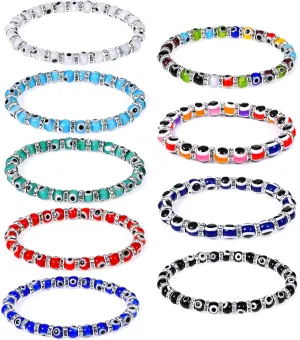 9 Pieces Evil Eye Bracelet Turkish Eye Bead Bracelet Colorful Evil Eye Strand Bracelets Glass Bead Stretch Bracelet Jewelry for Men Women