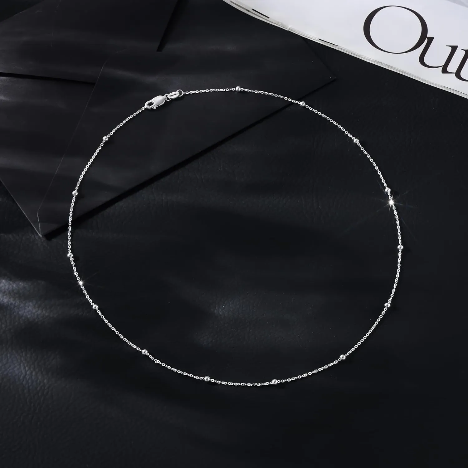 925 Sterling Silver 16K Gold Chain Necklace Beaded Chain Necklace for Women Simple Dainty Choker Necklace Satellite Waterproof Link Necklace Trendy Jewelry Gifts
