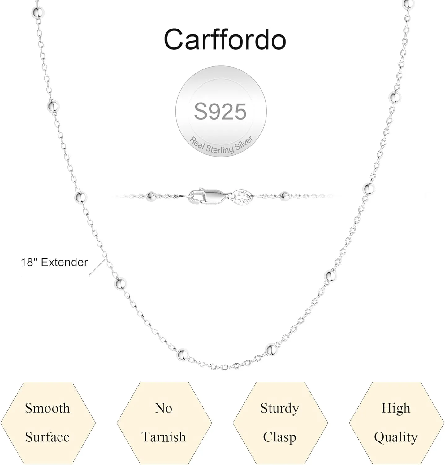 925 Sterling Silver 16K Gold Chain Necklace Beaded Chain Necklace for Women Simple Dainty Choker Necklace Satellite Waterproof Link Necklace Trendy Jewelry Gifts