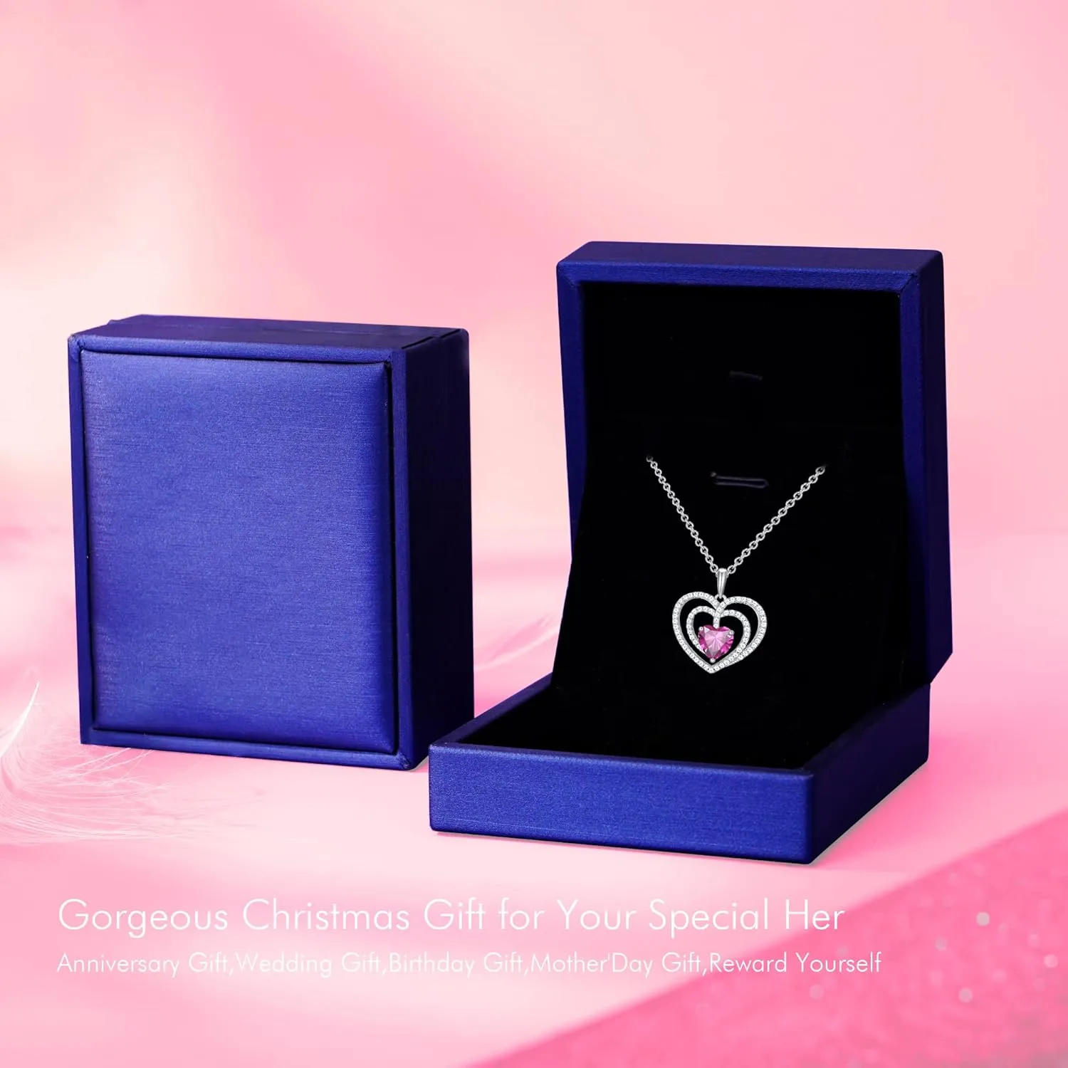 925 Sterling Silver Birthstone Necklaces for Women Round Heart Cut Halo CZ Pendant Chain Necklace for Her