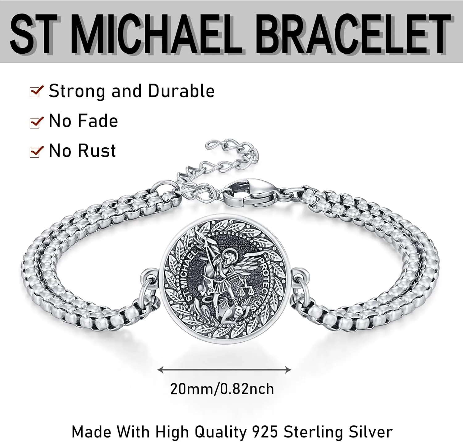 925 Sterling Silver Bracelet for Men Women Confirmation Bracelets Catholic Religious Jewelry Gifts