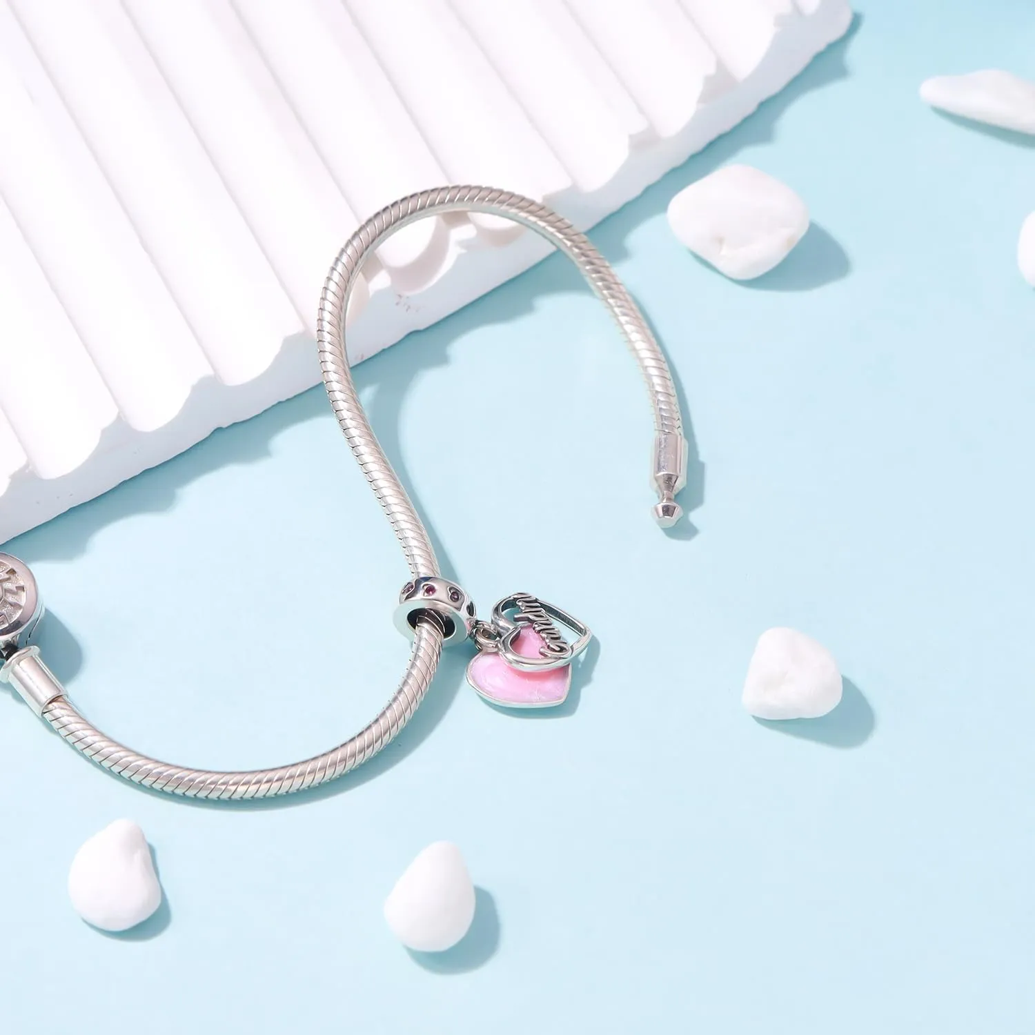 925 Sterling Silver Charms fit Pandora Charms Bracelet I Love You Mom Daughter Grandma Nana Wife Friends Heart Charm Bead for Christmas Mother's Day Valentines Gift