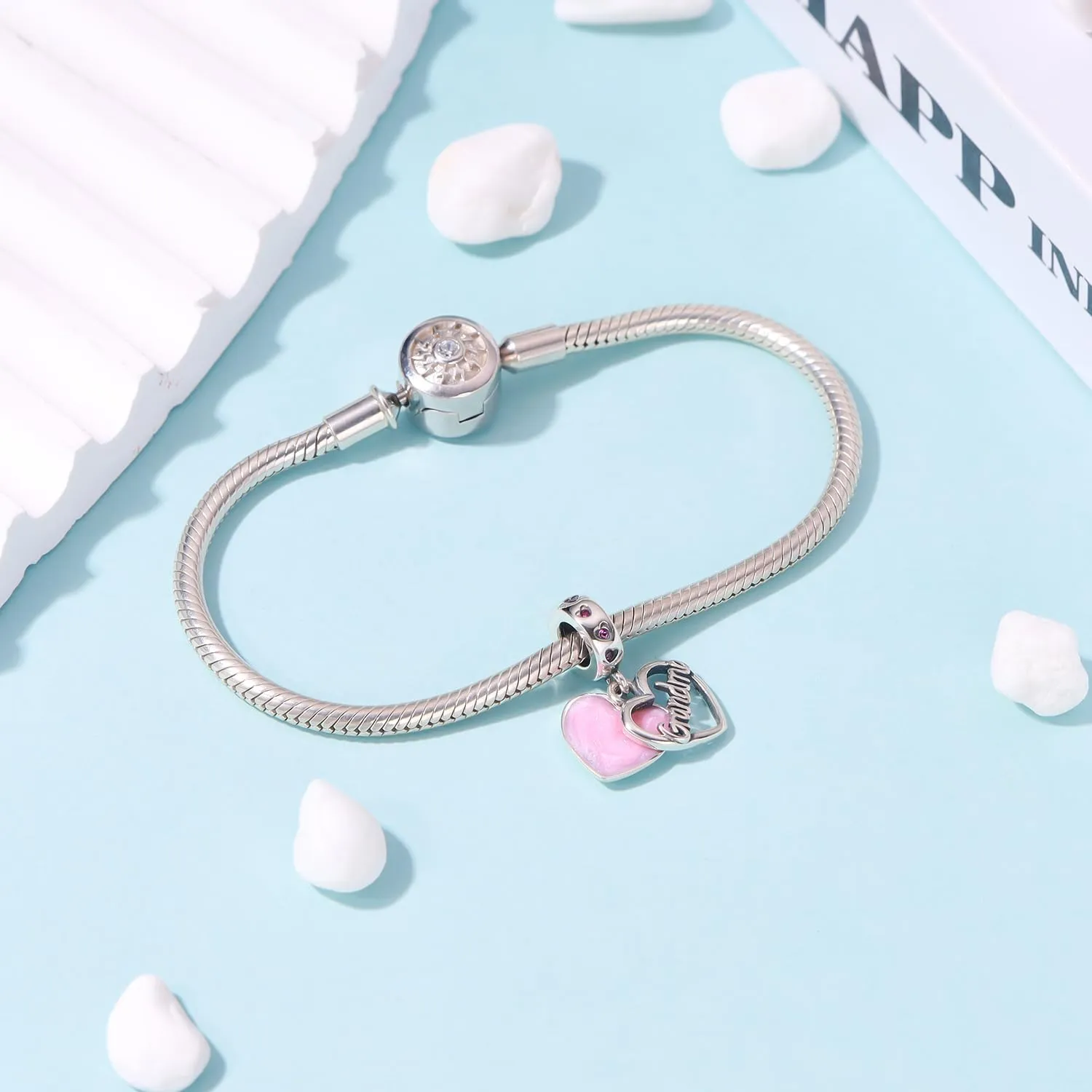 925 Sterling Silver Charms fit Pandora Charms Bracelet I Love You Mom Daughter Grandma Nana Wife Friends Heart Charm Bead for Christmas Mother's Day Valentines Gift
