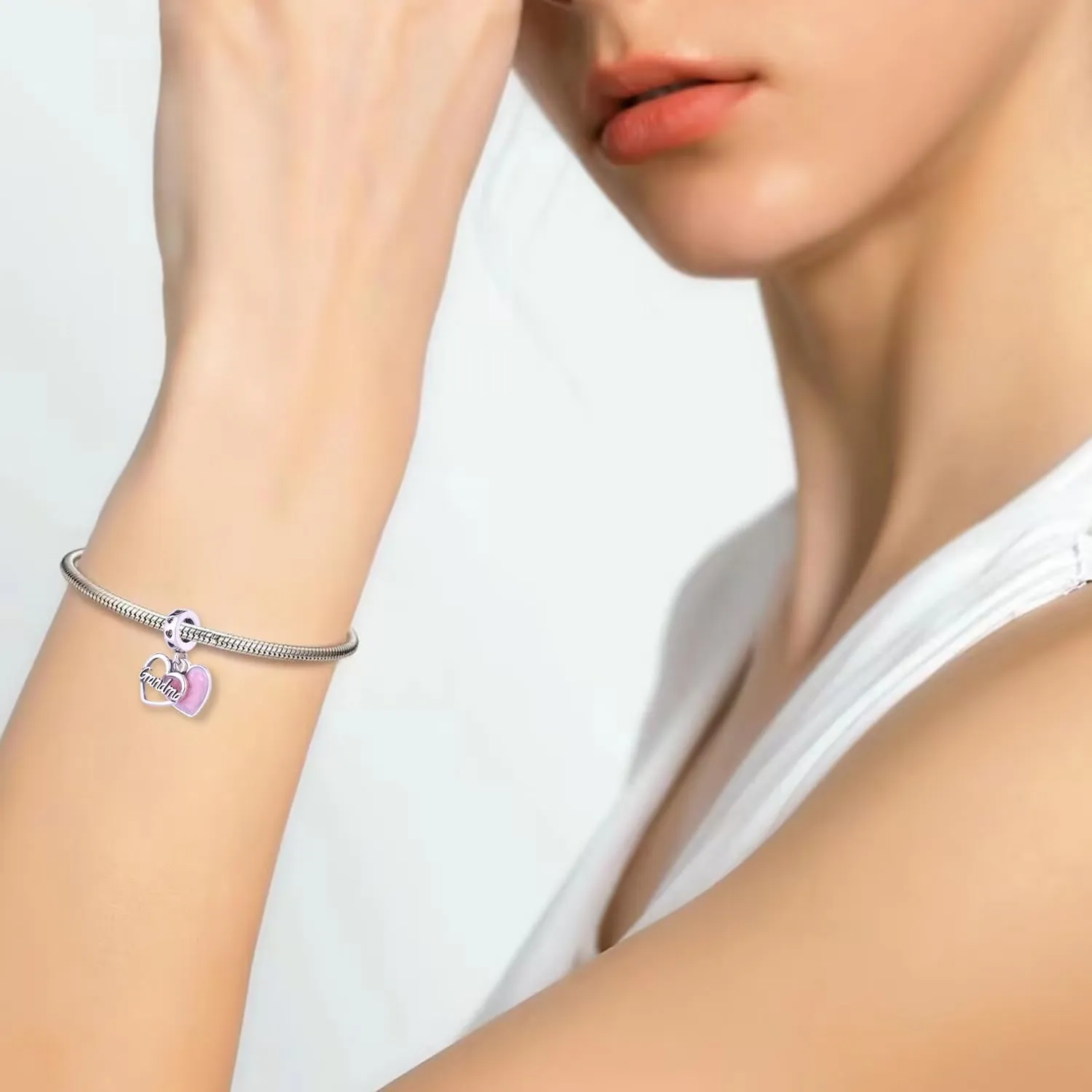 925 Sterling Silver Charms fit Pandora Charms Bracelet I Love You Mom Daughter Grandma Nana Wife Friends Heart Charm Bead for Christmas Mother's Day Valentines Gift