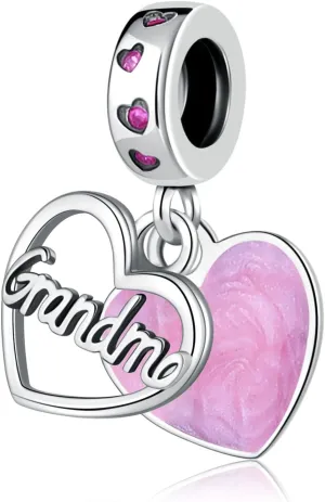 925 Sterling Silver Charms fit Pandora Charms Bracelet I Love You Mom Daughter Grandma Nana Wife Friends Heart Charm Bead for Christmas Mother's Day Valentines Gift