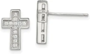 925 Sterling Silver CZ Simulated Diamond Religious Faith Cross Post Earrings 12.8x8.6mm Wide Stud Earring for Women