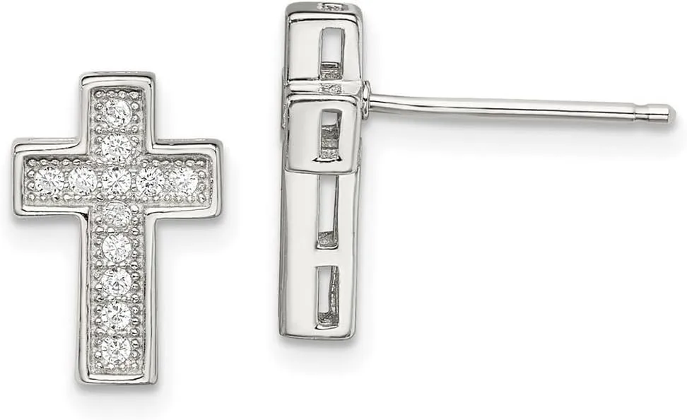925 Sterling Silver CZ Simulated Diamond Religious Faith Cross Post Earrings 12.8x8.6mm Wide Stud Earring for Women