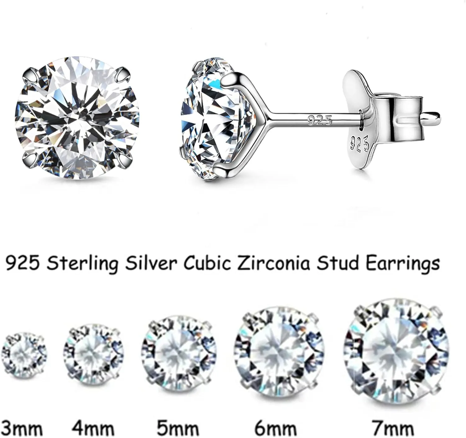 925 Sterling Silver Earrings, Cubic Zirconia Stud Earrings, Diamond Stud Earrings for Women
