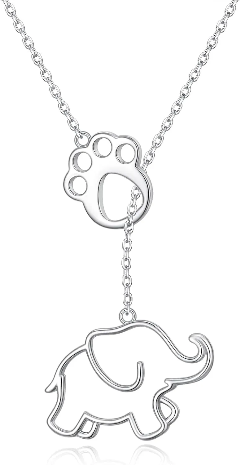 925 Sterling Silver Elephant Necklaces for Women, Elephant Foot Print Y-necklace Adjustable Pendant Necklace Elephant Jewelry Gifts for Women