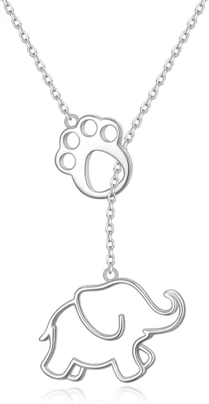 925 Sterling Silver Elephant Necklaces for Women, Elephant Foot Print Y-necklace Adjustable Pendant Necklace Elephant Jewelry Gifts for Women
