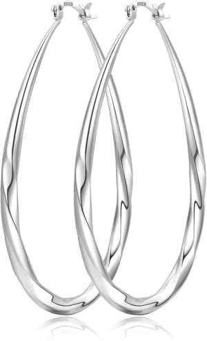 925 Sterling Silver Hoop Earrings for Women, Hypoallergenic Large Silver Hoop Earrings Hollow Tube Lightweight Oval Hoops Earrings for Women Gifts (35/50/65MM)