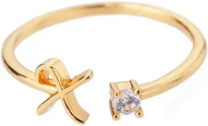 A-Z Initial Letter Open Rings for Women Stainless Steel Gold Color Zircon Adjustable Ring Couple Wedding Jewelry Gift