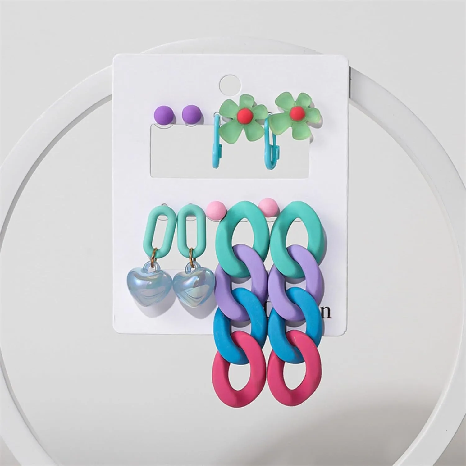 Acrylic Colorful Hoop Dangle Earrings Set for Women Teen Girls,Fashion Statement Flower Heart Tassel Earrings Set Commemorative Party Jewelry Gift