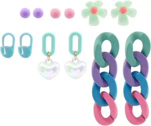 Acrylic Colorful Hoop Dangle Earrings Set for Women Teen Girls,Fashion Statement Flower Heart Tassel Earrings Set Commemorative Party Jewelry Gift