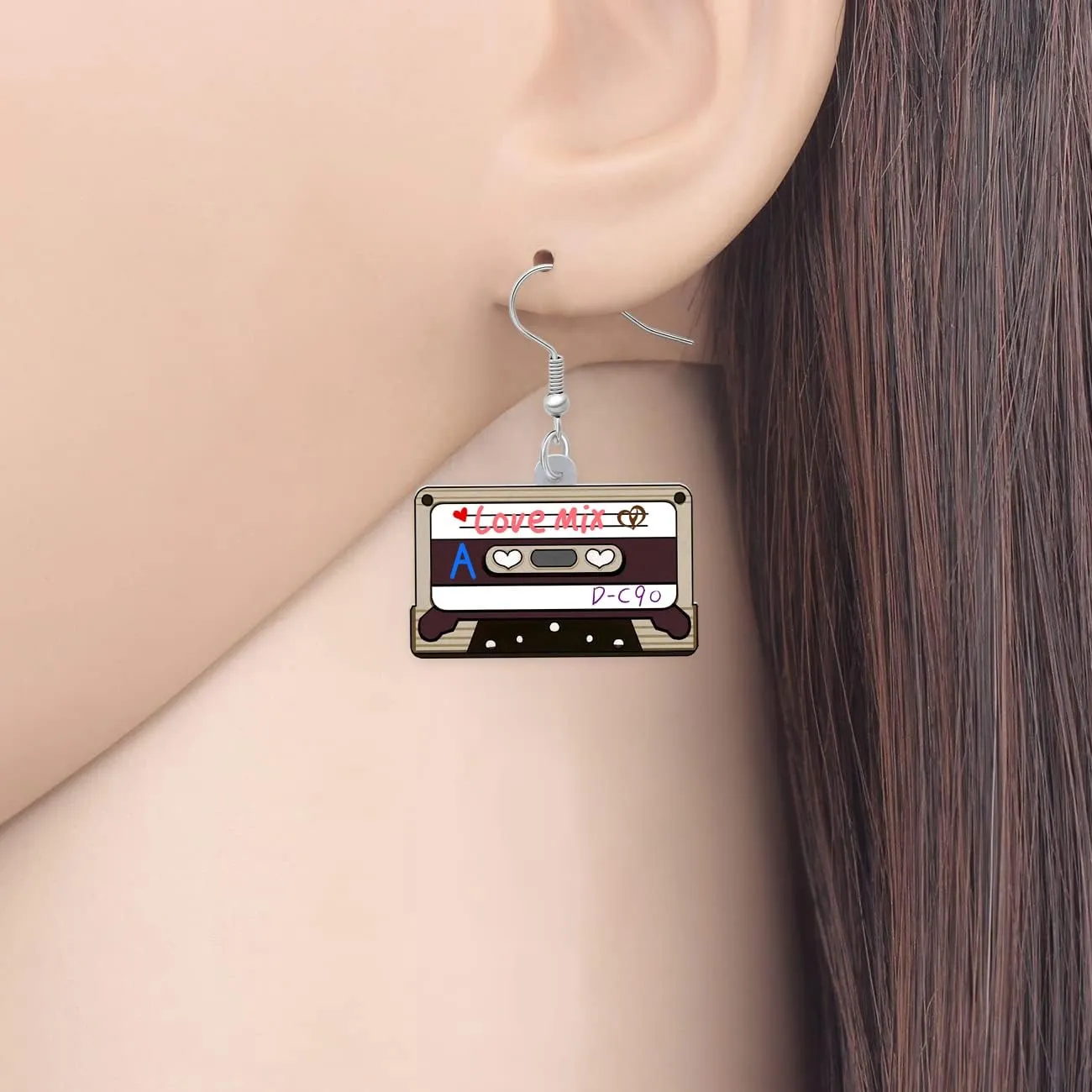 Acrylic Retro Radio Cassette Tape Earrings Vintage Jewelry for Women 90s 80s Accessories Gifts
