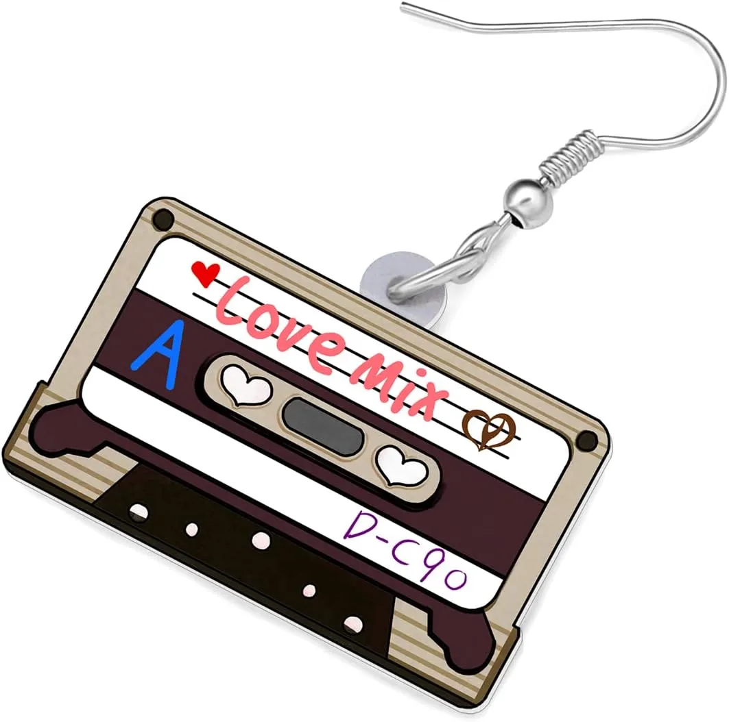 Acrylic Retro Radio Cassette Tape Earrings Vintage Jewelry for Women 90s 80s Accessories Gifts