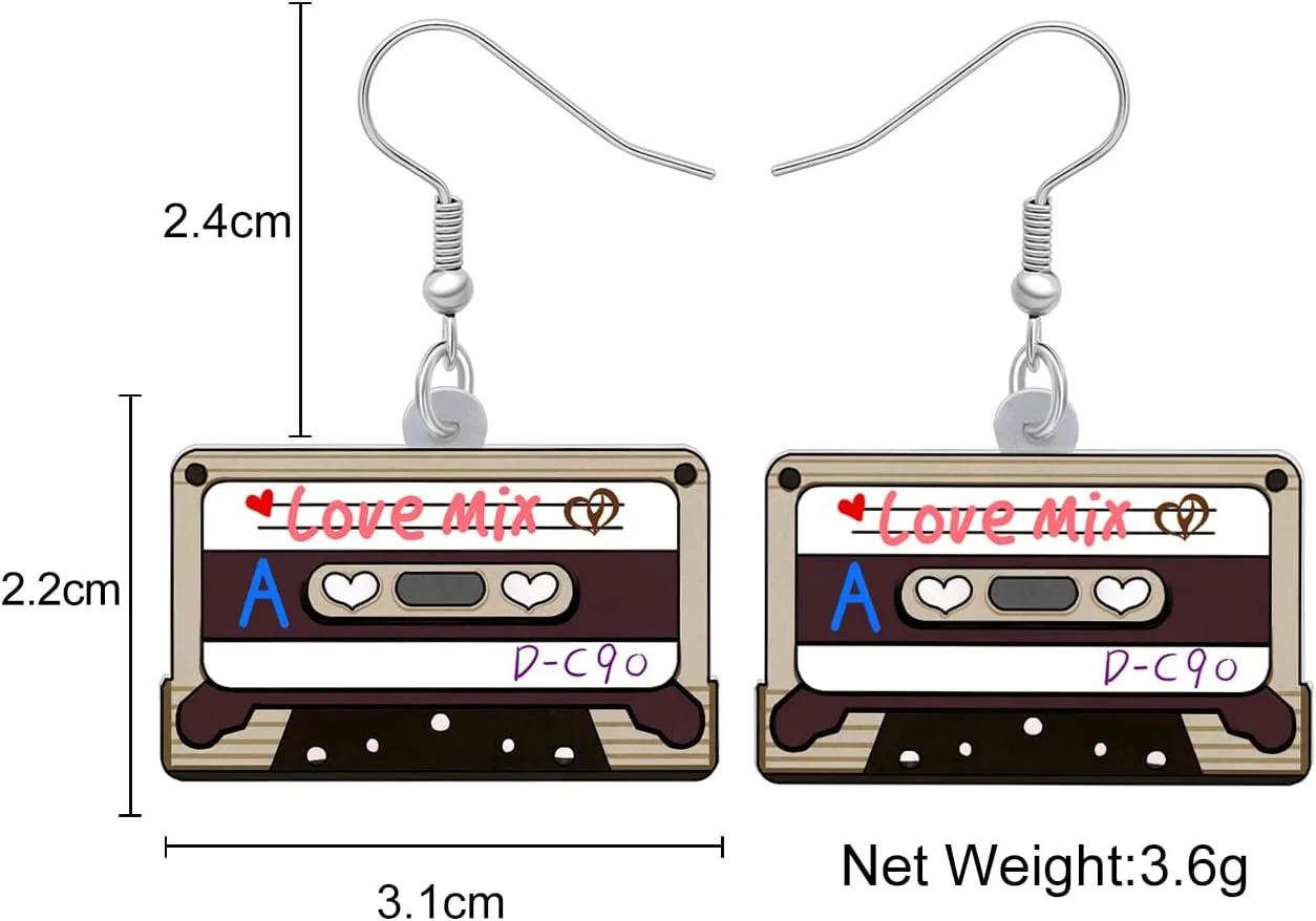 Acrylic Retro Radio Cassette Tape Earrings Vintage Jewelry for Women 90s 80s Accessories Gifts