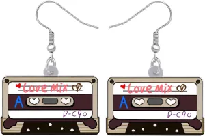 Acrylic Retro Radio Cassette Tape Earrings Vintage Jewelry for Women 90s 80s Accessories Gifts