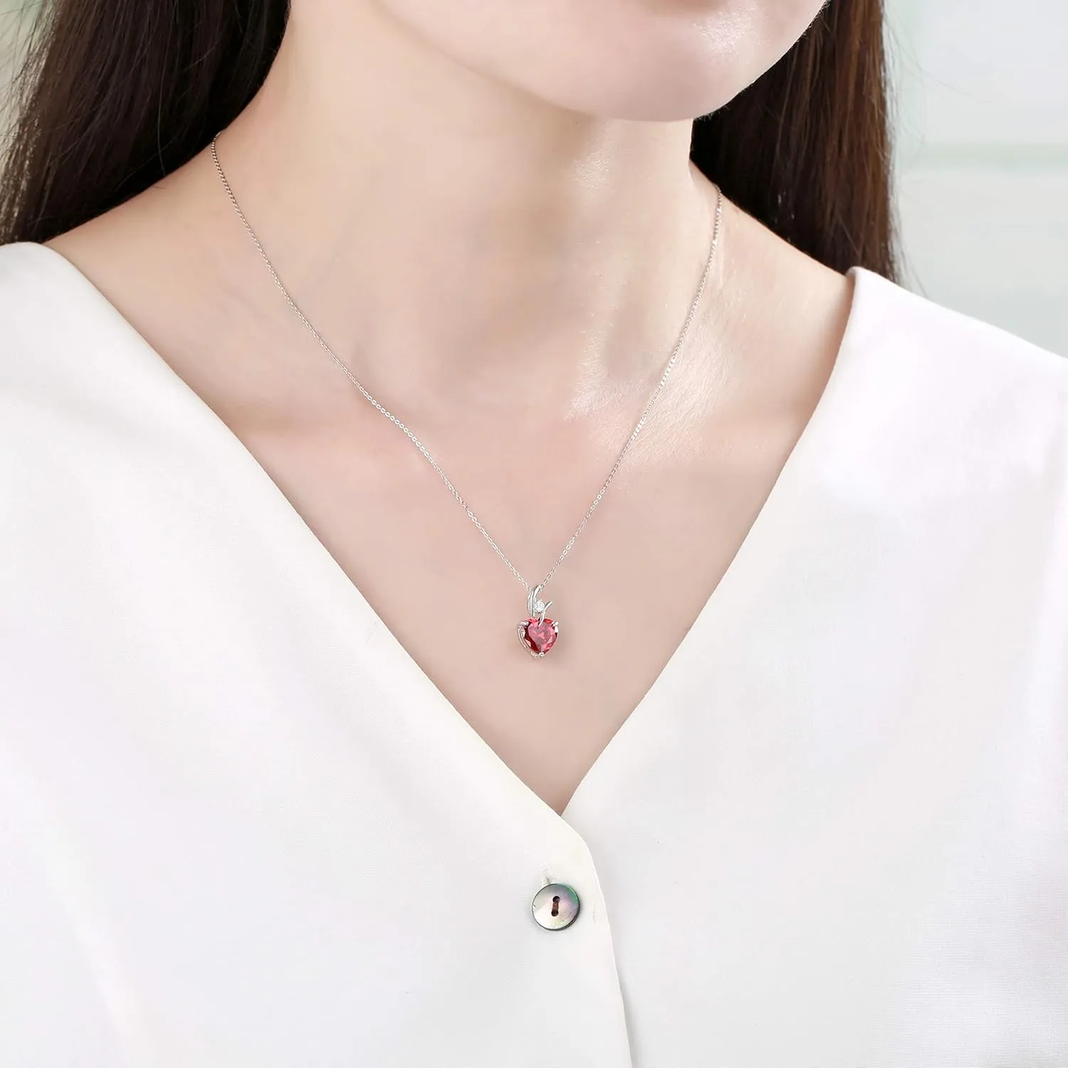 Adabele Solid Sterling Silver Heart Necklace Cubic Zirconia Diamond Gemstone Love Romantic Birthstone Jewelry Hypoallergenic Nickel Free Women Birthday Gift