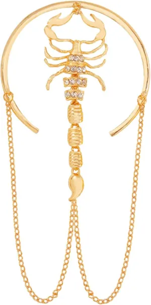 Adjustable Punk Crystal Scorpion Upper Arm Cuff Open Arm Band Bracelet Gold Plated Boho Chain Tassel Armlet Armband Bangle Jewellery Accessories for Women