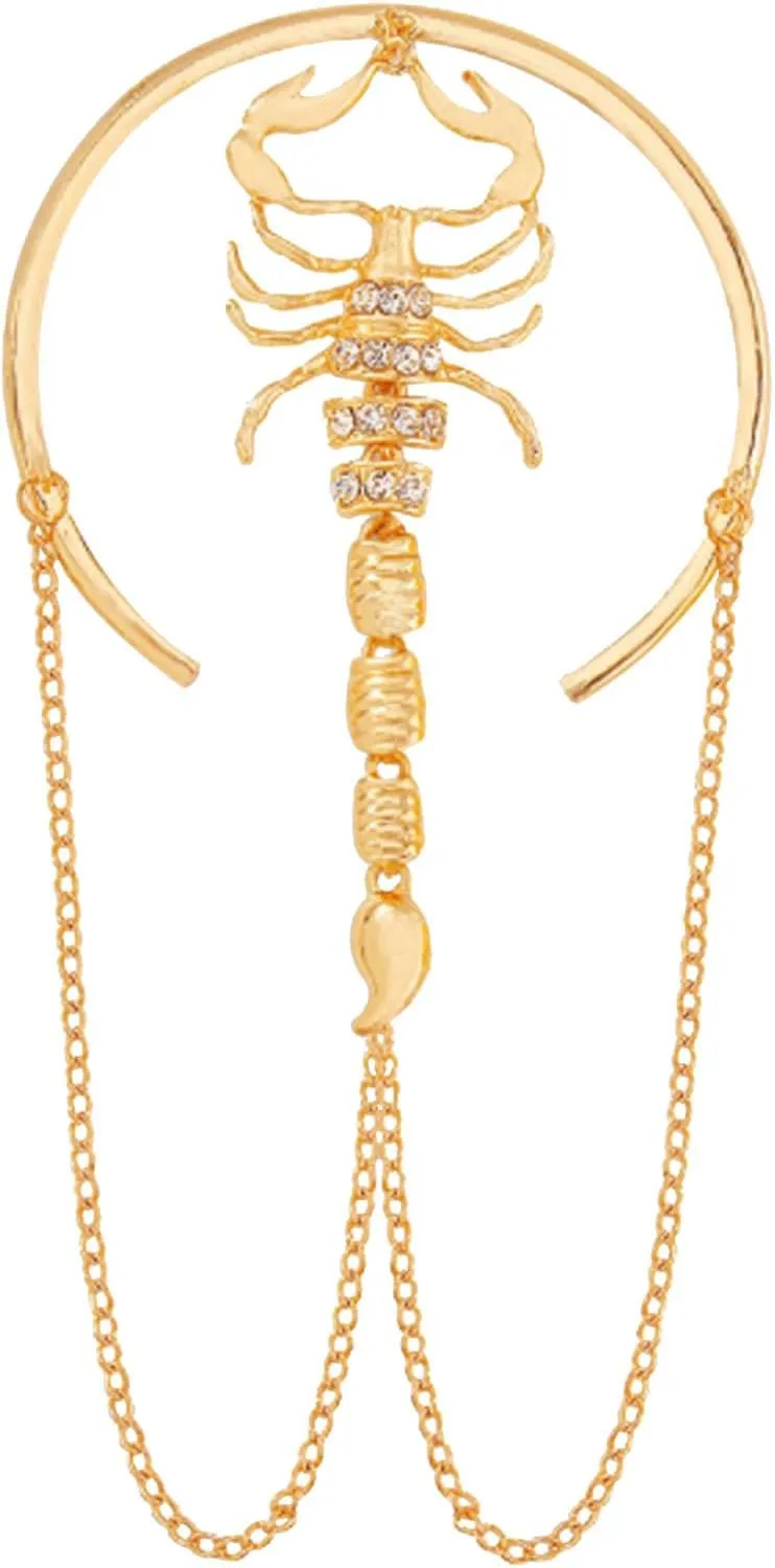 Adjustable Punk Crystal Scorpion Upper Arm Cuff Open Arm Band Bracelet Gold Plated Boho Chain Tassel Armlet Armband Bangle Jewellery Accessories for Women