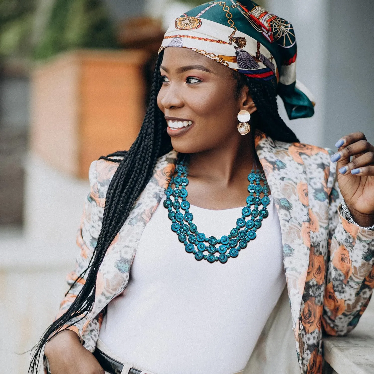 African Necklaces for Women Boho Wooden Beaded Necklace Juneteenth Shirt Outfits Accessories Layered Statement Necklace African Jewelry for Women