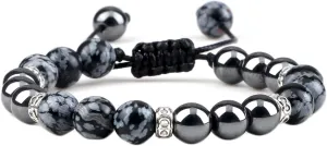 Aienid 8mm Stone Bracelets Natural Crystal Bead Bracelet Nature Stones White Round Braided Elastic 17cm x 7mm 1PCS for Engagement