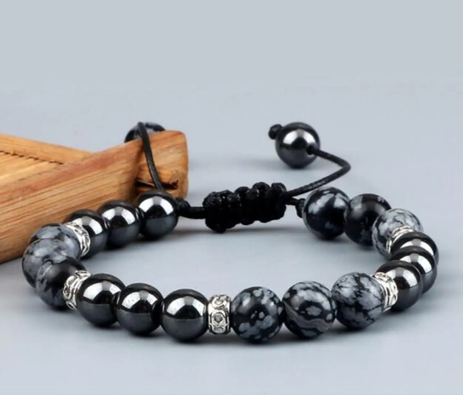 Aienid 8mm Stone Bracelets Natural Crystal Bead Bracelet Nature Stones White Round Braided Elastic 17cm x 7mm 1PCS for Engagement