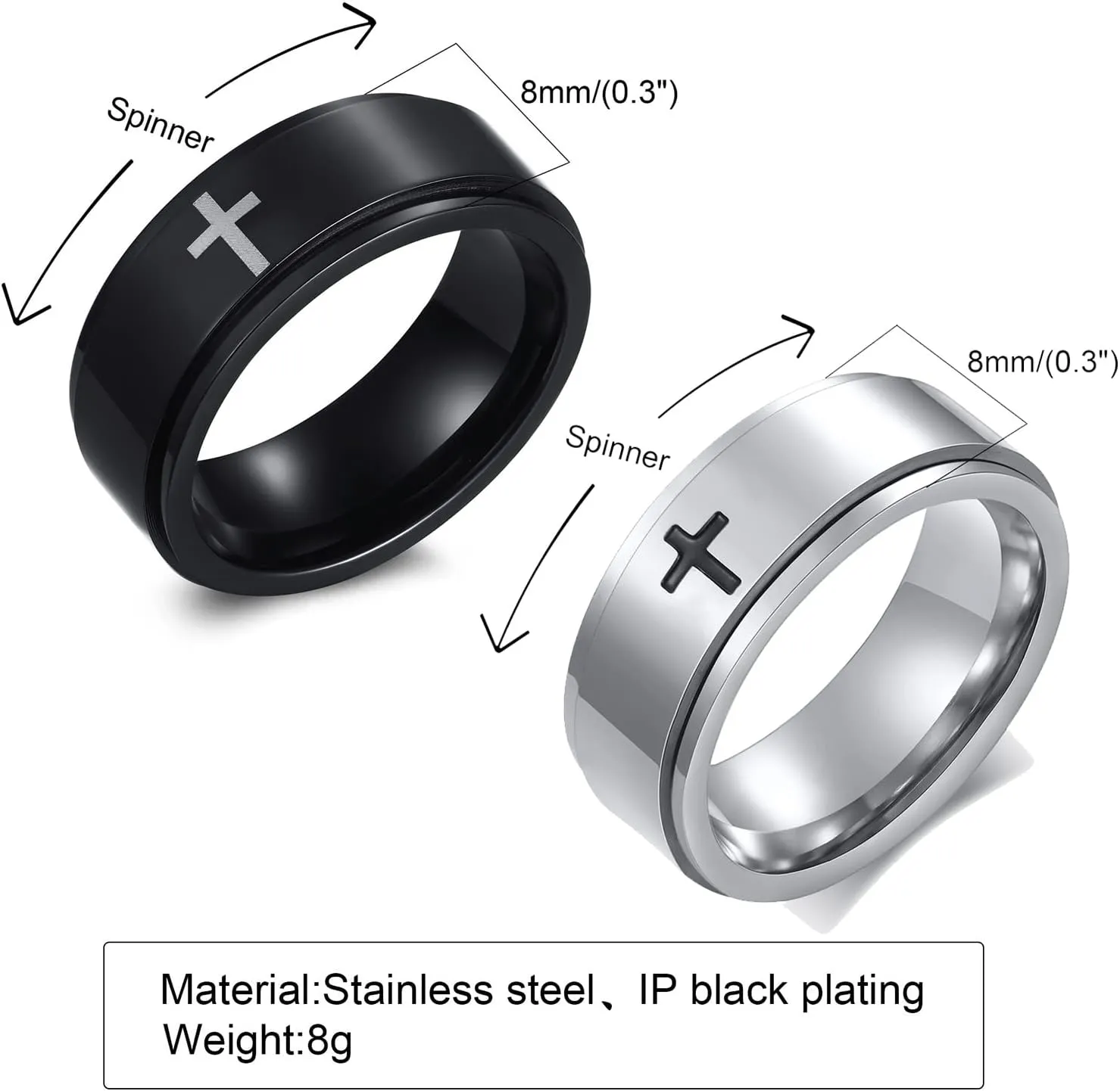 Aienid Stainless Steel Couple Bands Cross Rings Silver Wedding Promise Band Ring