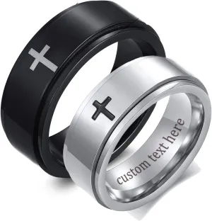 Aienid Stainless Steel Couple Bands Cross Rings Silver Wedding Promise Band Ring