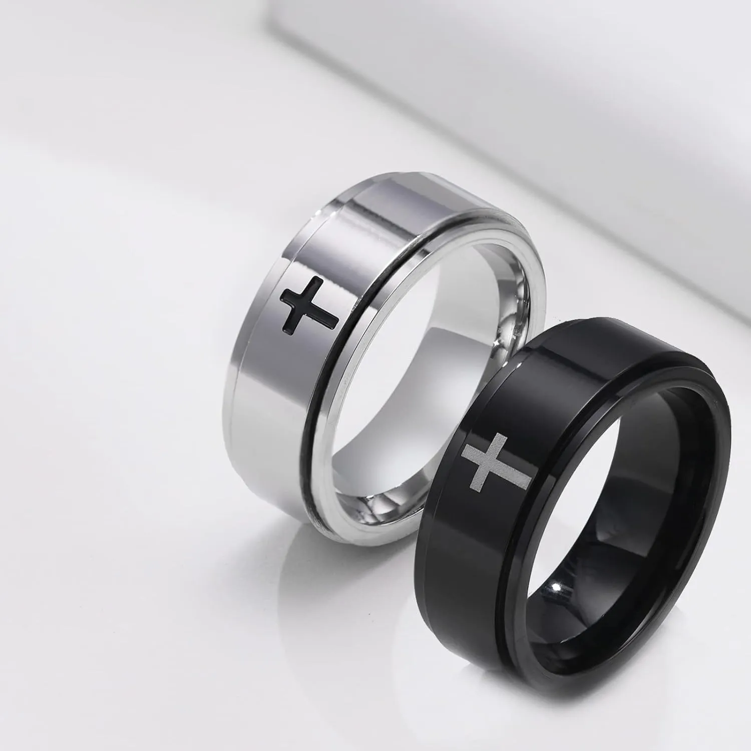 Aienid Stainless Steel Couple Bands Cross Rings Silver Wedding Promise Band Ring