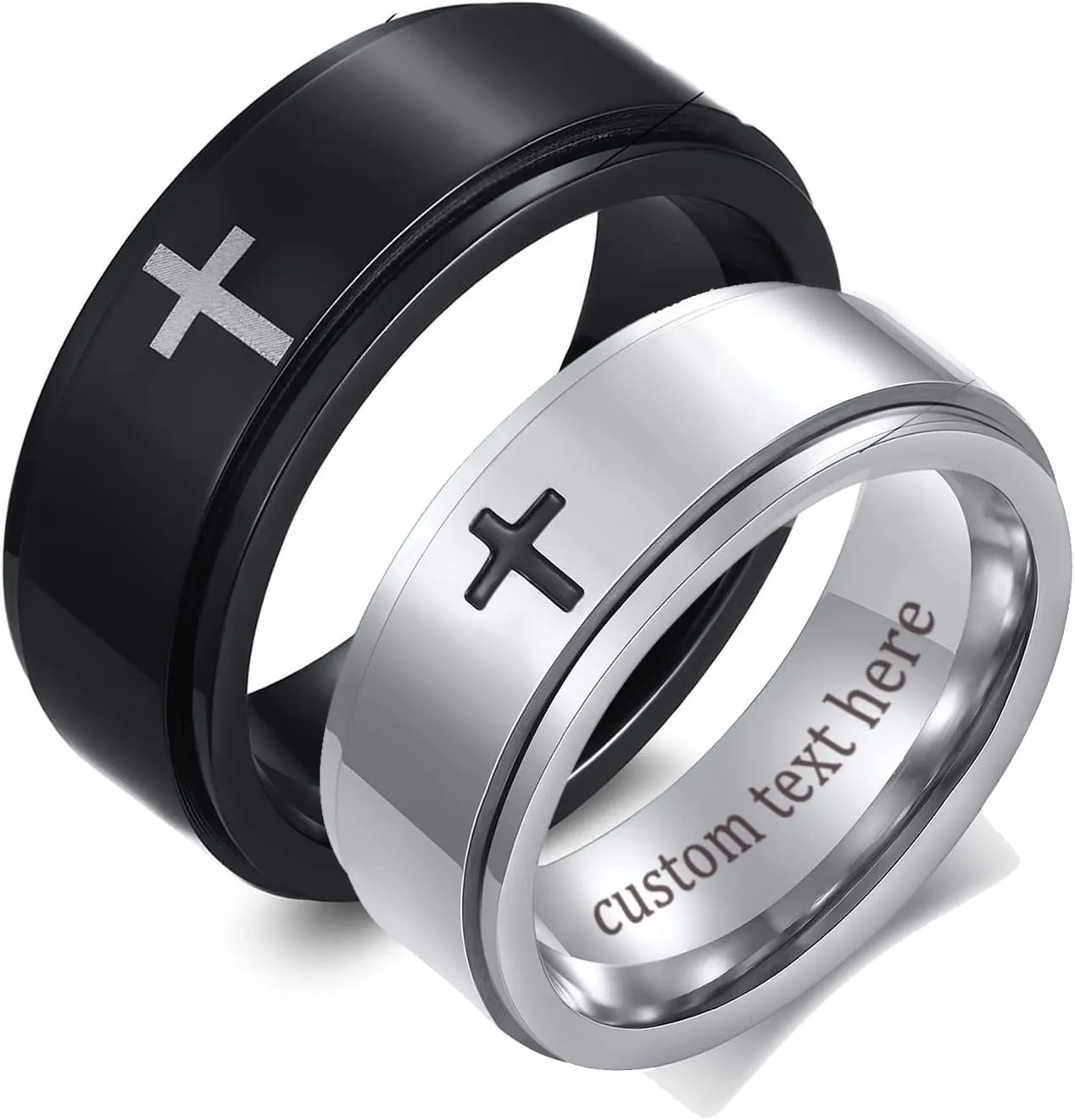 Aienid Stainless Steel Couple Bands Cross Rings Silver Wedding Promise Band Ring