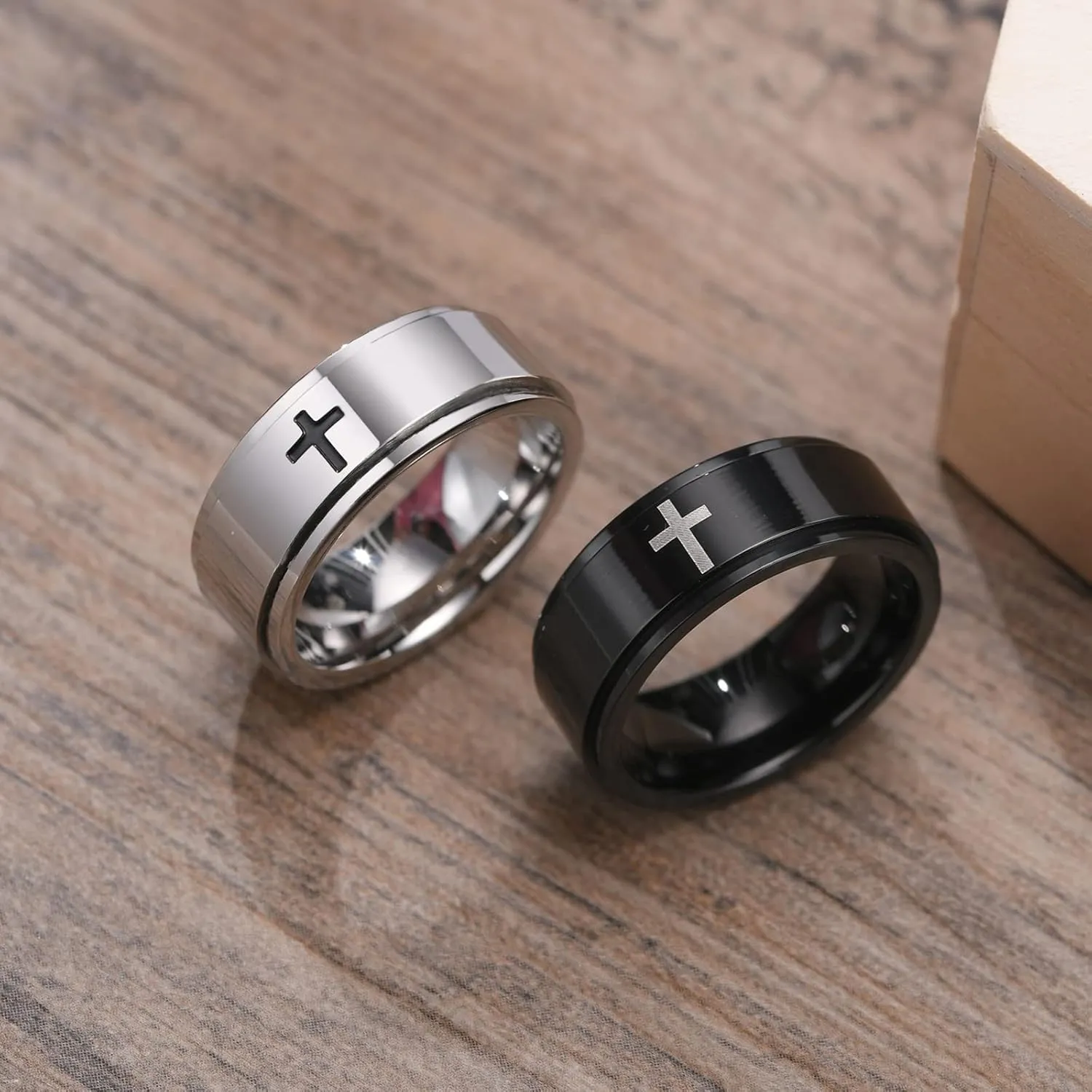Aienid Stainless Steel Couple Bands Cross Rings Silver Wedding Promise Band Ring