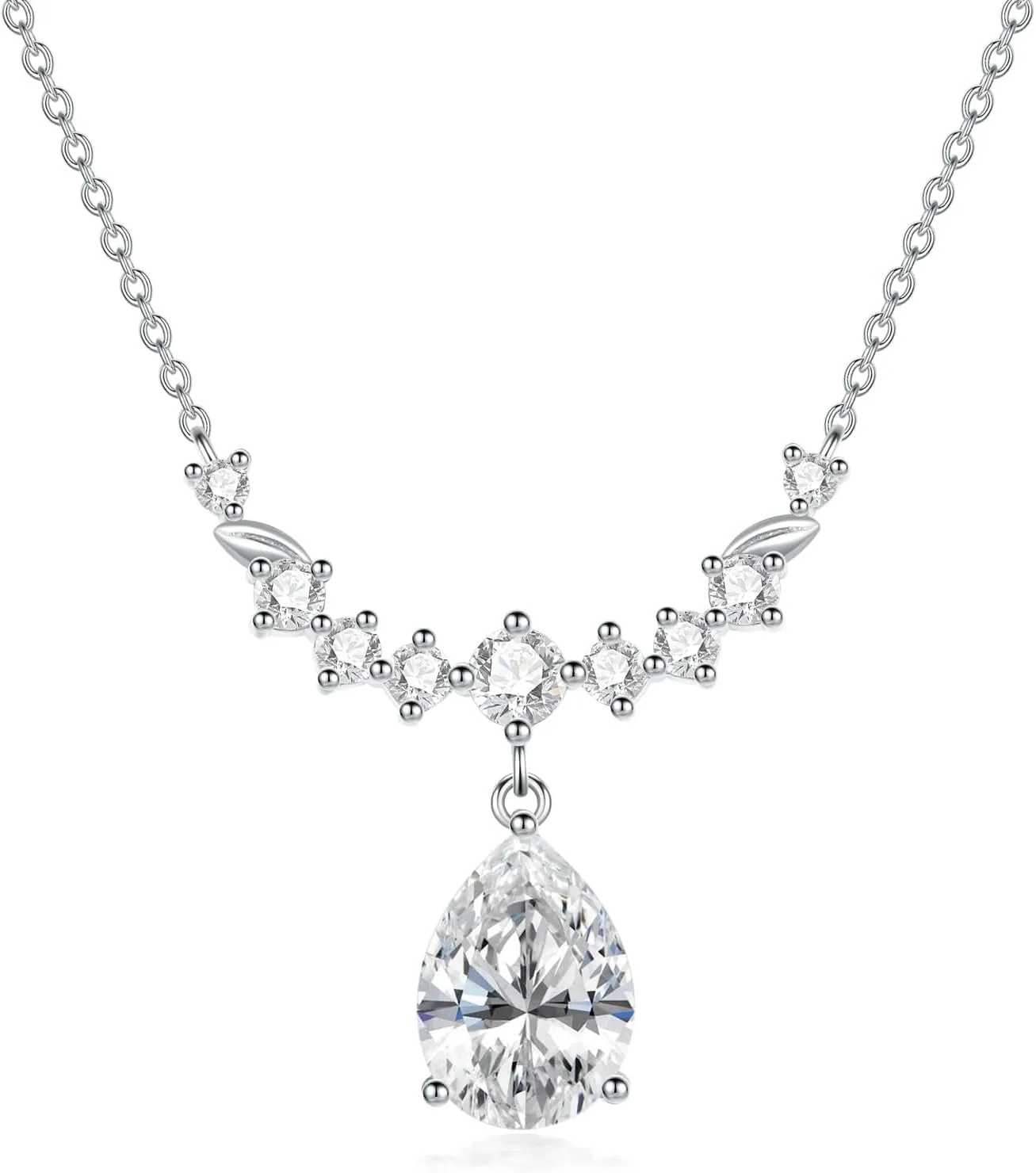 Aihpos 2CT Pear Shaped Moissanite Necklaces for Women Platinum Plated Silver Teardrop Moissanite Pendant Necklace, 18''-20''