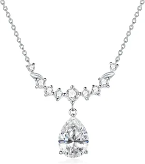 Aihpos 2CT Pear Shaped Moissanite Necklaces for Women Platinum Plated Silver Teardrop Moissanite Pendant Necklace, 18''-20''