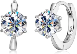 AINUOSHI Moissanite Hoop Huggie Earrings for Women, 925 Sterling Silver Gold Plated D-E Color Moissanite Lab Created Imitation Diamond, 2 Carat Per Pair