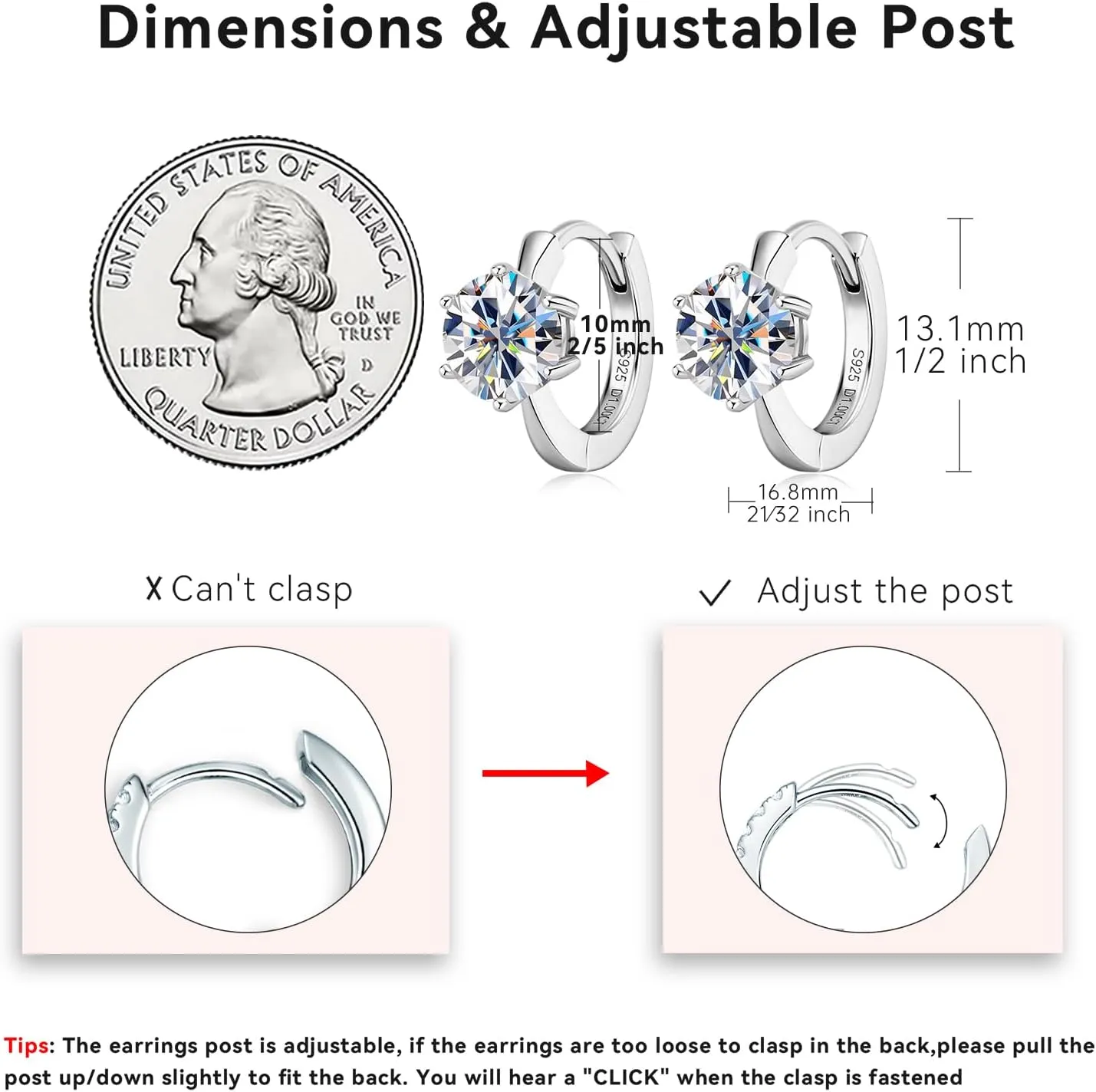 AINUOSHI Moissanite Hoop Huggie Earrings for Women, 925 Sterling Silver Gold Plated D-E Color Moissanite Lab Created Imitation Diamond, 2 Carat Per Pair