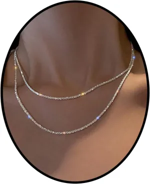 Aktully Layered Necklaces for Women Silver Twist Rope Chain Necklace Minimalist Sparkling Choker Necklaces Silver Jewelry Gift for Women