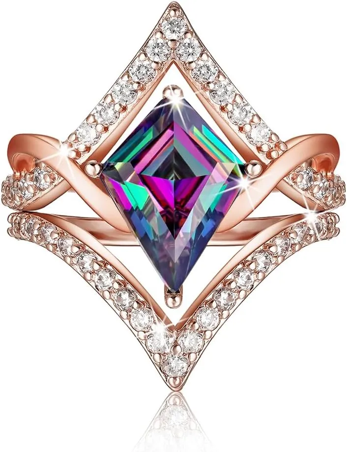 Alexandrite Engagement Rings for Women Wedding Ring Promise Rings for Her Rose Gold Mood Birthstone Rings Christmas Anniversary Birthday Valentine's Day Gift