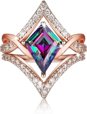 Alexandrite Engagement Rings for Women Wedding Ring Promise Rings for Her Rose Gold Mood Birthstone Rings Christmas Anniversary Birthday Valentine's Day Gift