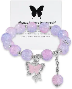 Always Believe in Yourself Butterfly Bracelet Couple Matching Butterfly Bracelets Cute Nylon Rope Butterfly Bell Charm Bracelets for Women Lucky Butterfly Blue Friendship Bracelet for Women