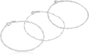 Amazon Essentials Set of Three Singapore, Figaro and Bead Station Chain Bracelet (previously Amazon Collection)