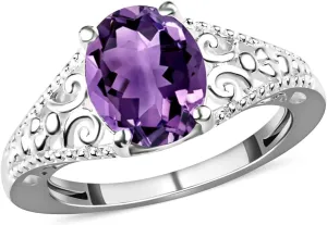 Amethyst Ring for Women in 925 Sterling Silver - Birthstone Promise Engagement Vintage Purple Amethyst Jewelry Birthday Gifts