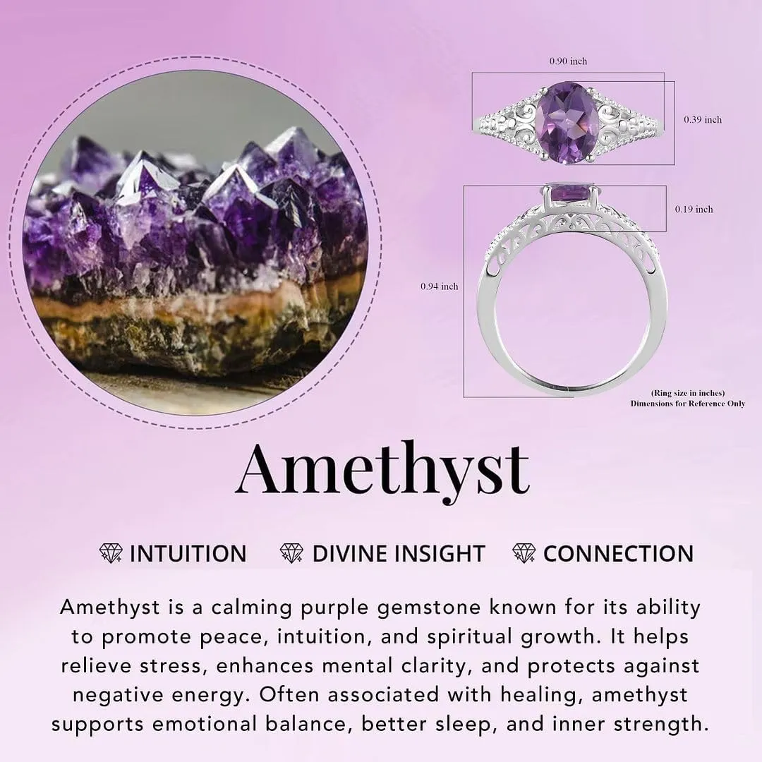 Amethyst Ring for Women in 925 Sterling Silver - Birthstone Promise Engagement Vintage Purple Amethyst Jewelry Birthday Gifts