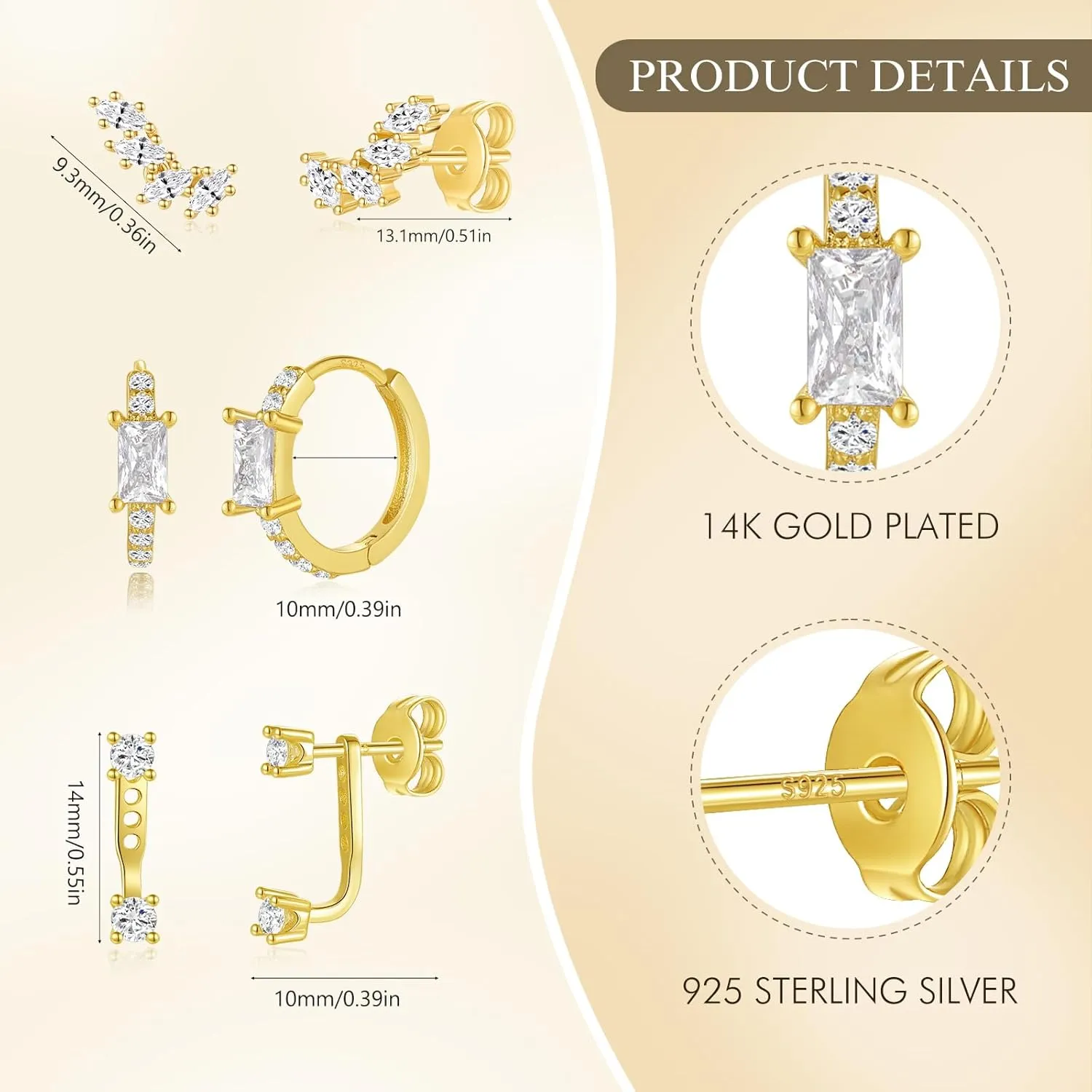 Angelady 3 Pairs Gold Hoop Earrings Set for Women, 14K Small Huggie Earring for Multiple Piercing Hypoallergenic Earring Stacks Trendy Jewelry, Dainty Sun Flower Stud Earrings for Women's Gifts