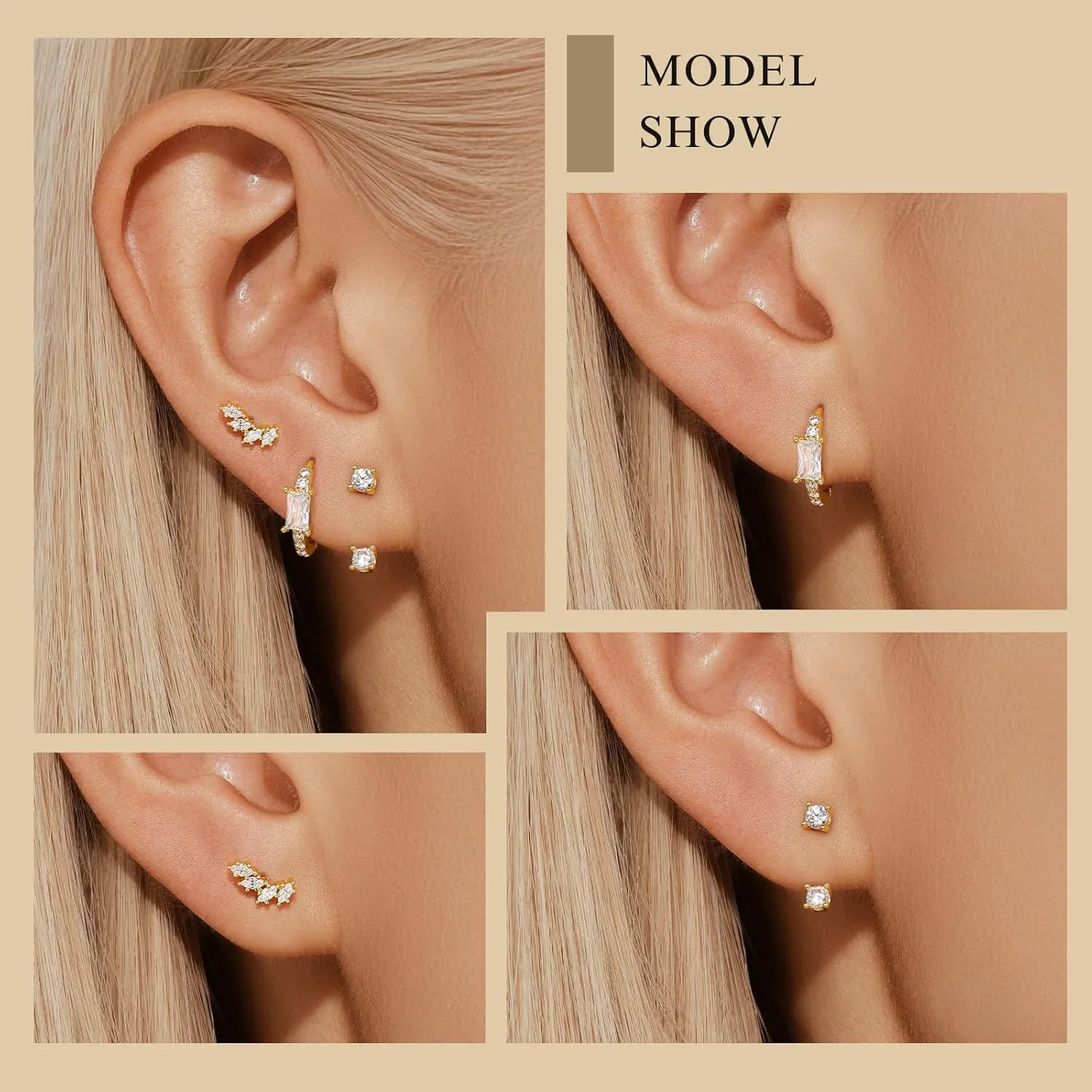 Angelady 3 Pairs Gold Hoop Earrings Set for Women, 14K Small Huggie Earring for Multiple Piercing Hypoallergenic Earring Stacks Trendy Jewelry, Dainty Sun Flower Stud Earrings for Women's Gifts