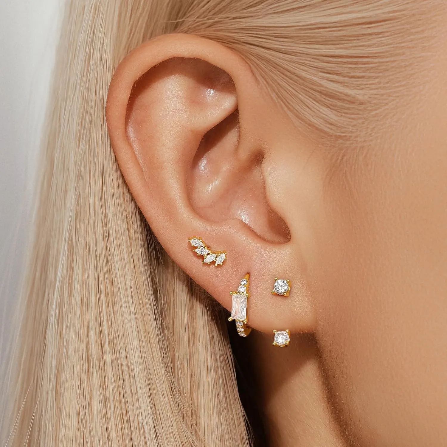 Angelady 3 Pairs Gold Hoop Earrings Set for Women, 14K Small Huggie Earring for Multiple Piercing Hypoallergenic Earring Stacks Trendy Jewelry, Dainty Sun Flower Stud Earrings for Women's Gifts