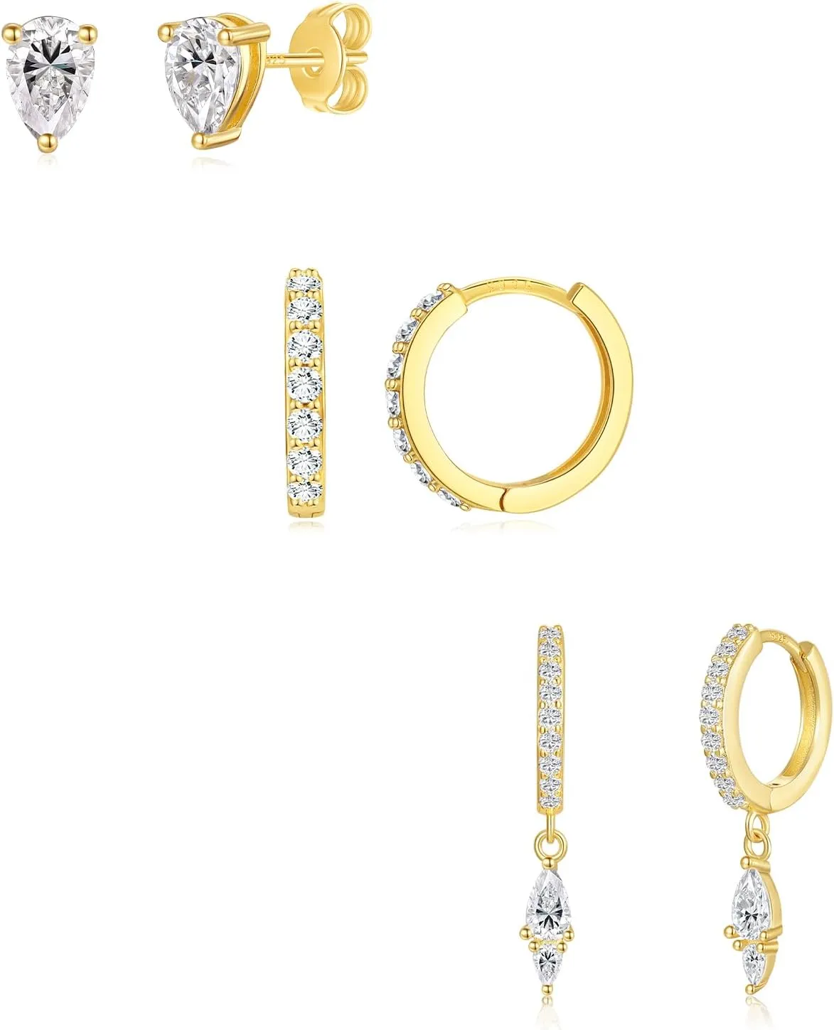 Angelady Gold Hoop Earrings Set for Women, 14K Gold Plated Huggie Earring Trendy, Dainty Hypoallergenic Earring Stacks, Cartilage Small Stud Dangle Earrings multiple piercing, Jewelry Gifts 3 Pairs